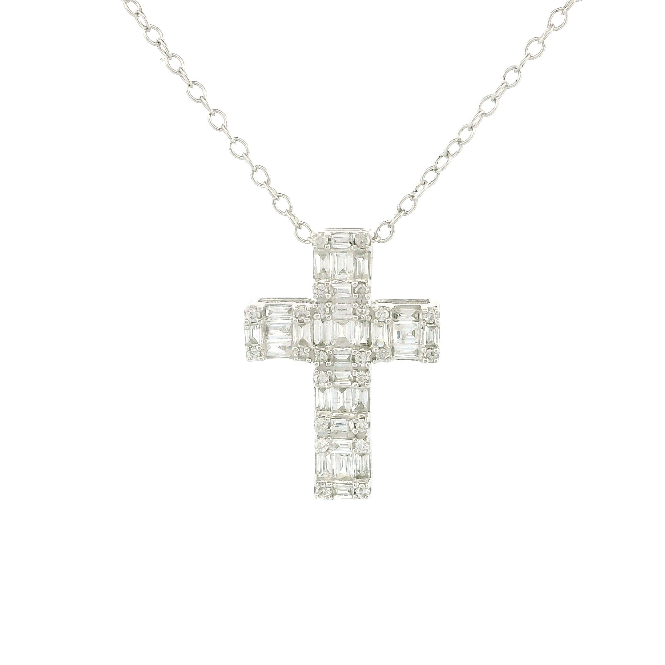 10k White Gold Cross Diamond Charm Necklace