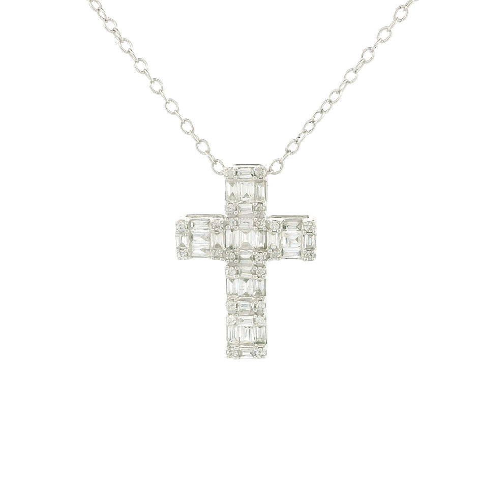 10k White Gold Cross Diamond Charm Necklace