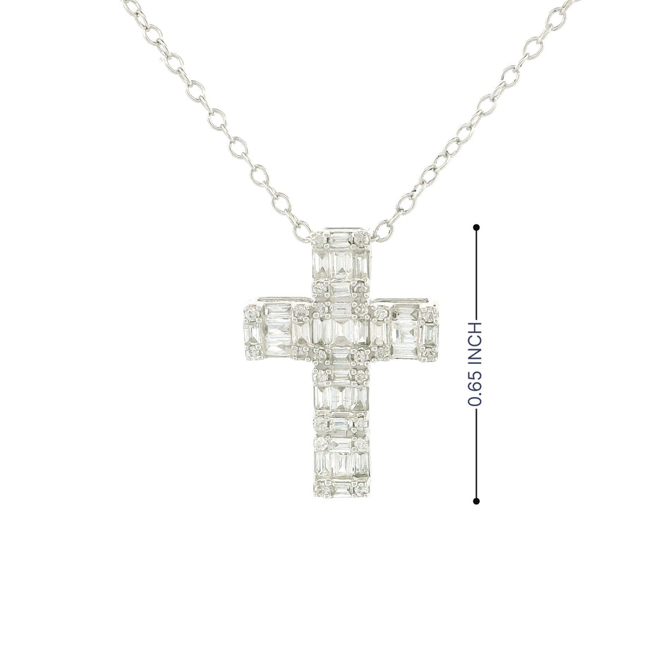 10k White Gold Cross Diamond Charm Necklace