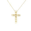 14k Gold Tiny Cross Diamond Necklace, Prong Setting