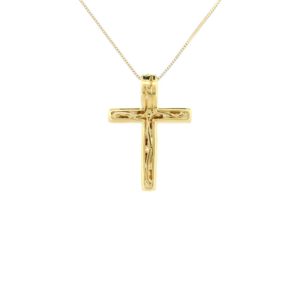 14k Gold Tiny Cross Diamond Necklace, Prong Setting