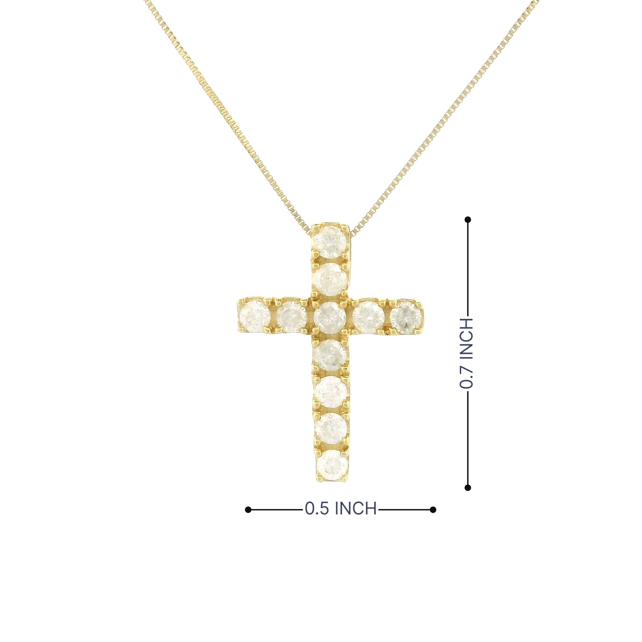 14k Gold Tiny Cross Diamond Necklace, Prong Setting