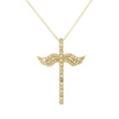 14k Yellow Gold Cross Necklace, Angel Wings Charm