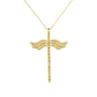 14k Yellow Gold Cross Necklace, Angel Wings Charm