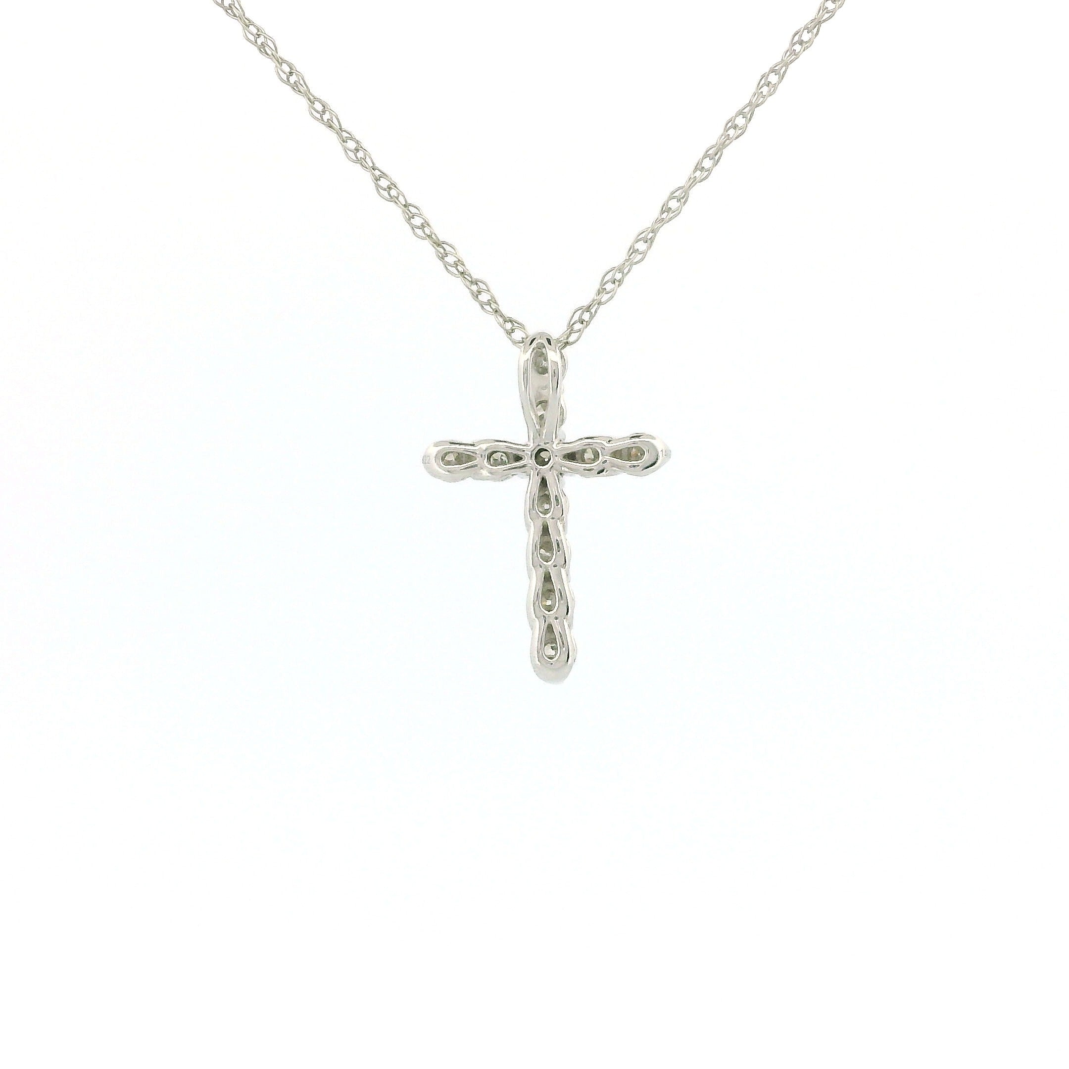 14k Gold Tiny Cross Diamond Necklace, Prong Setting