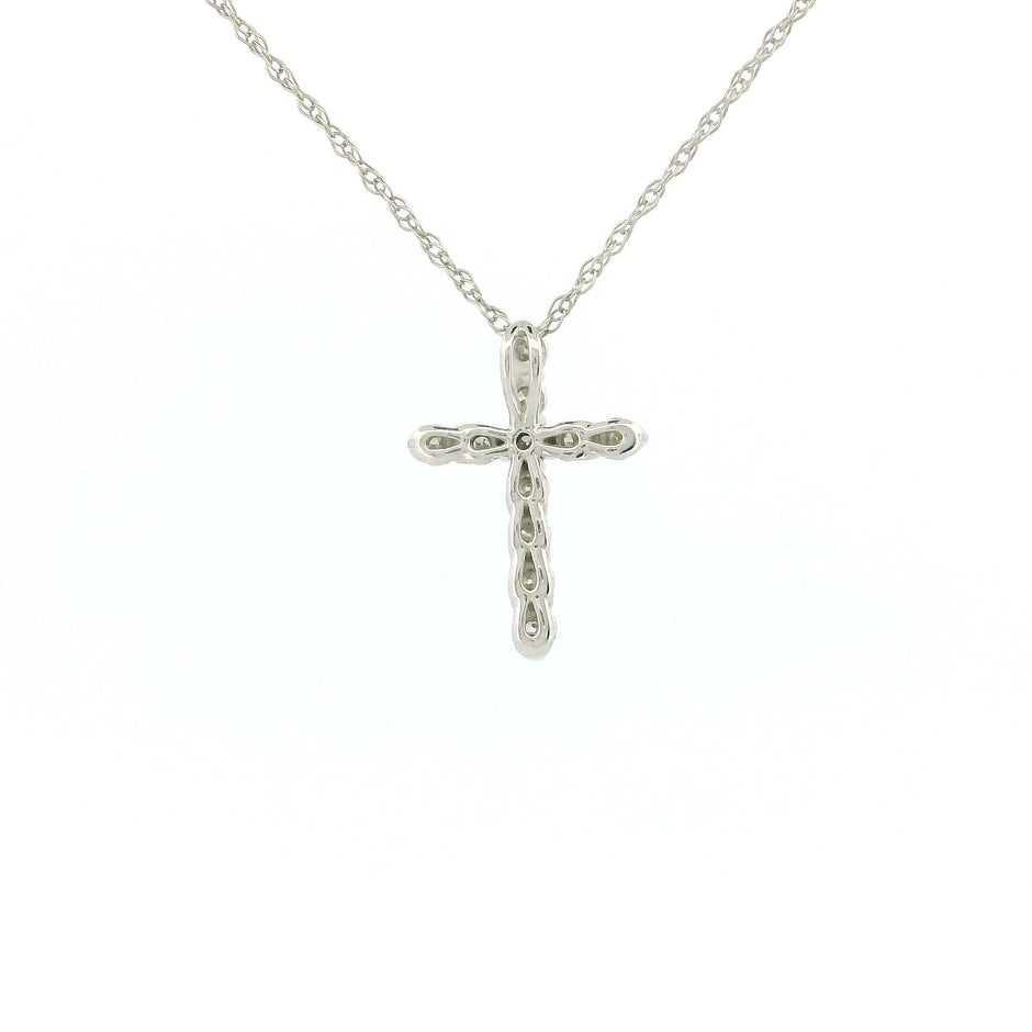 14k Gold Tiny Cross Diamond Necklace, Prong Setting