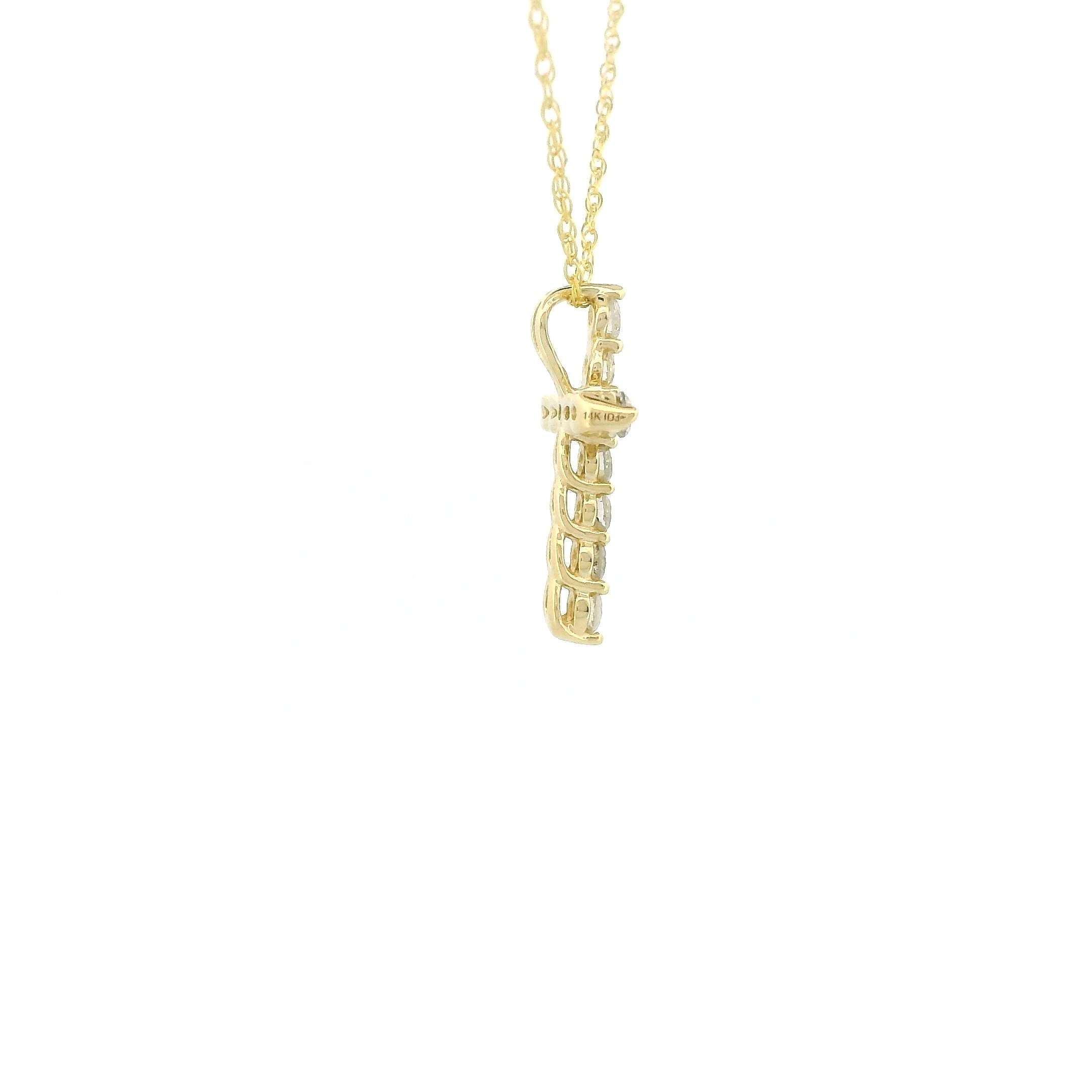 14k Gold Tiny Cross Diamond Necklace, Prong Setting