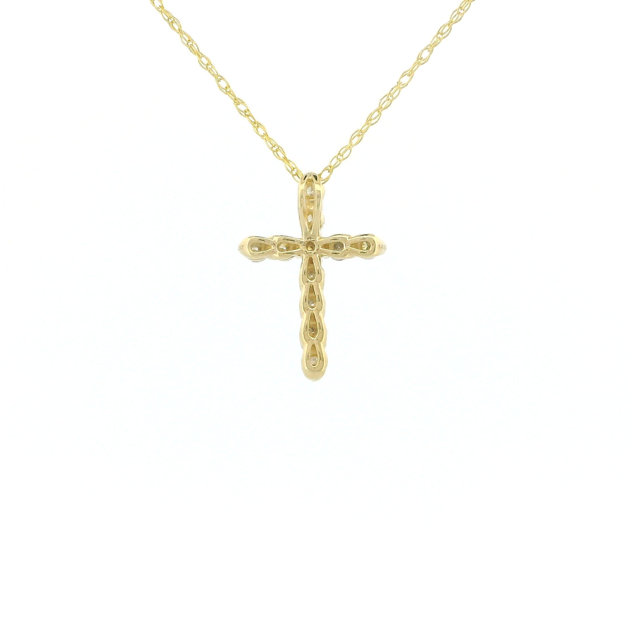 14k Gold Tiny Cross Diamond Necklace, Prong Setting