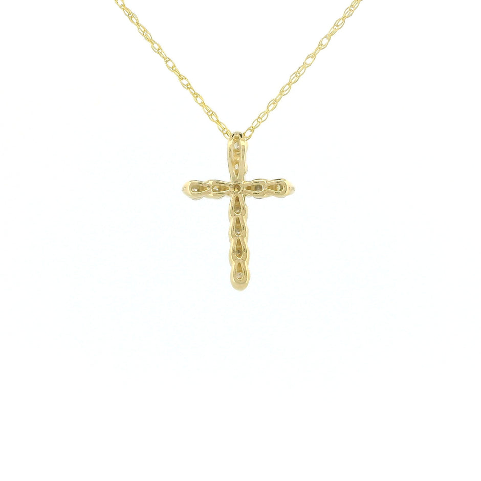 14k Gold Tiny Cross Diamond Necklace, Prong Setting
