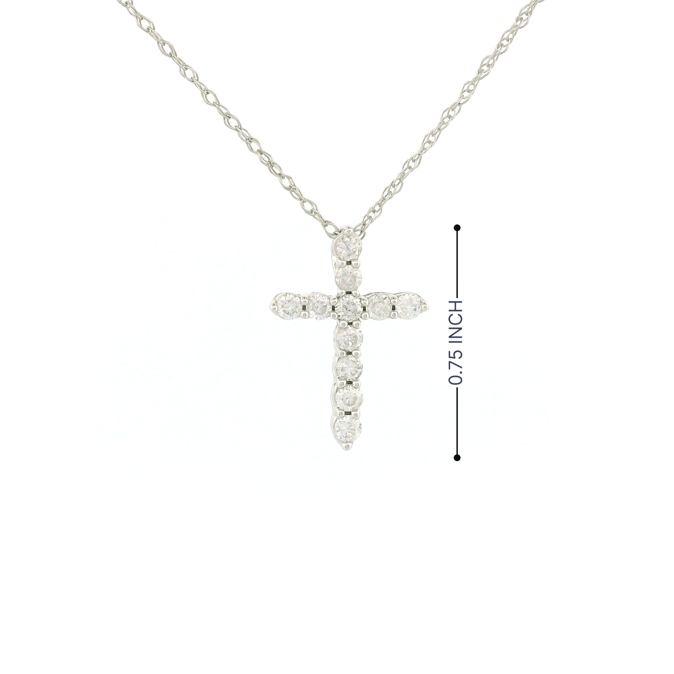 14k Gold Tiny Cross Diamond Necklace, Prong Setting