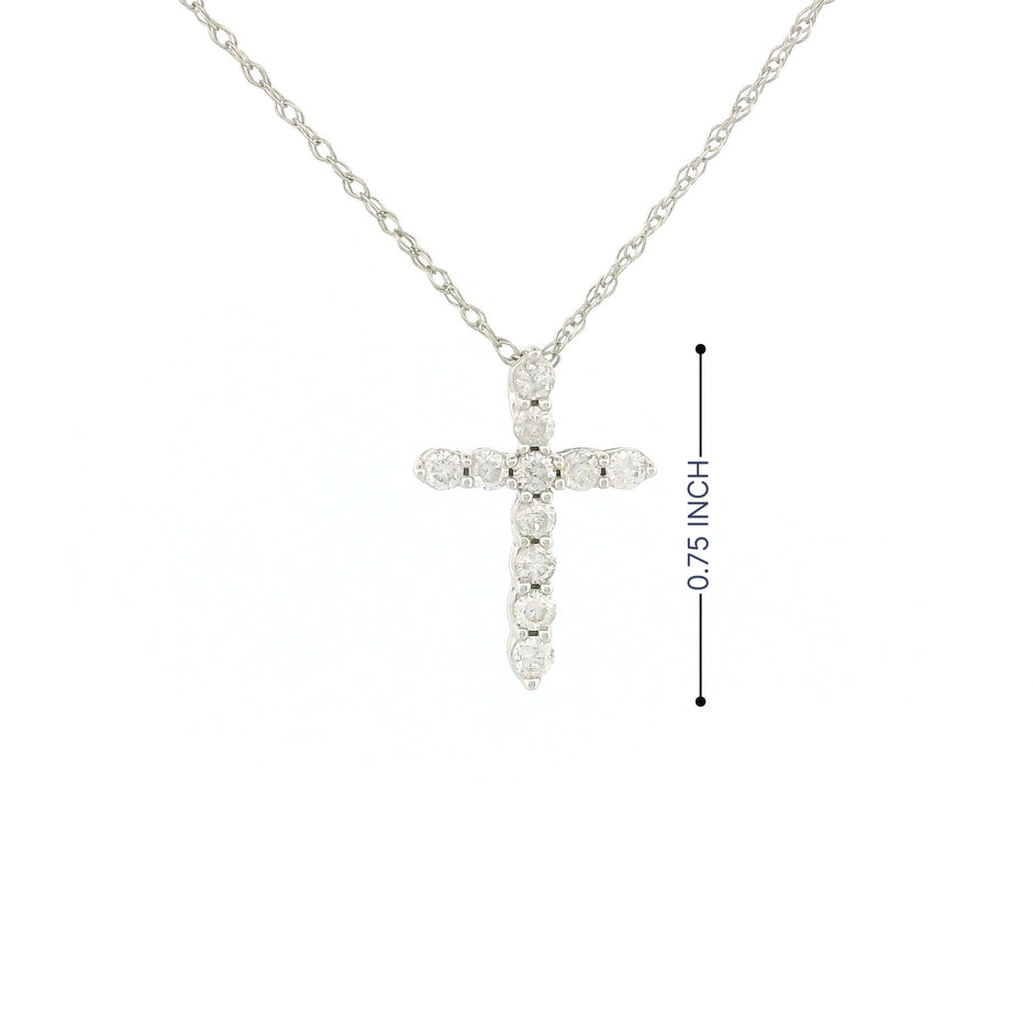 14k Gold Tiny Cross Diamond Necklace, Prong Setting
