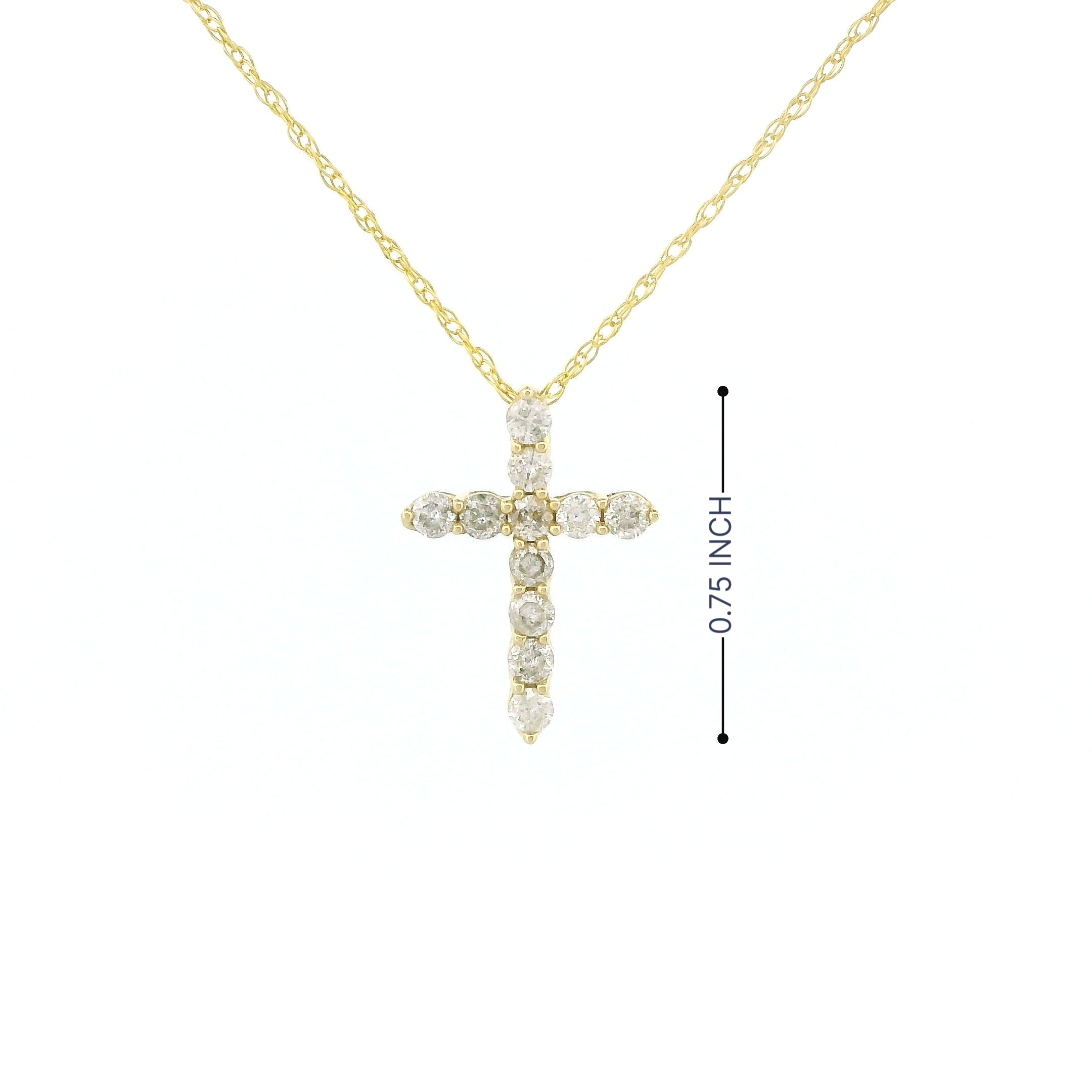 14k Gold Tiny Cross Diamond Necklace, Prong Setting
