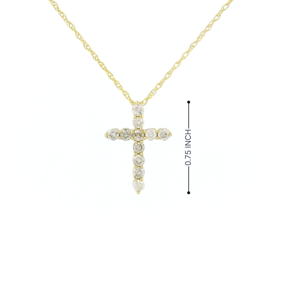14k Gold Tiny Cross Diamond Necklace, Prong Setting