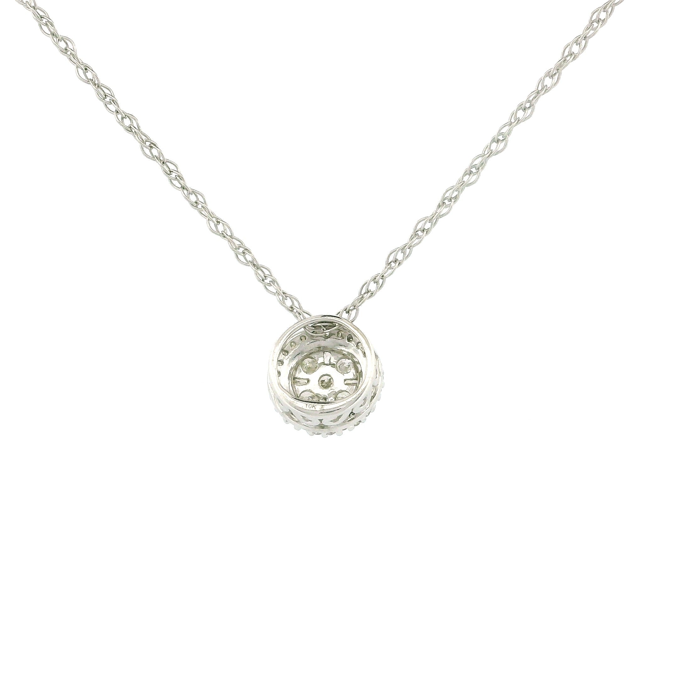 10k White Gold Halo Cluster Diamond Necklace