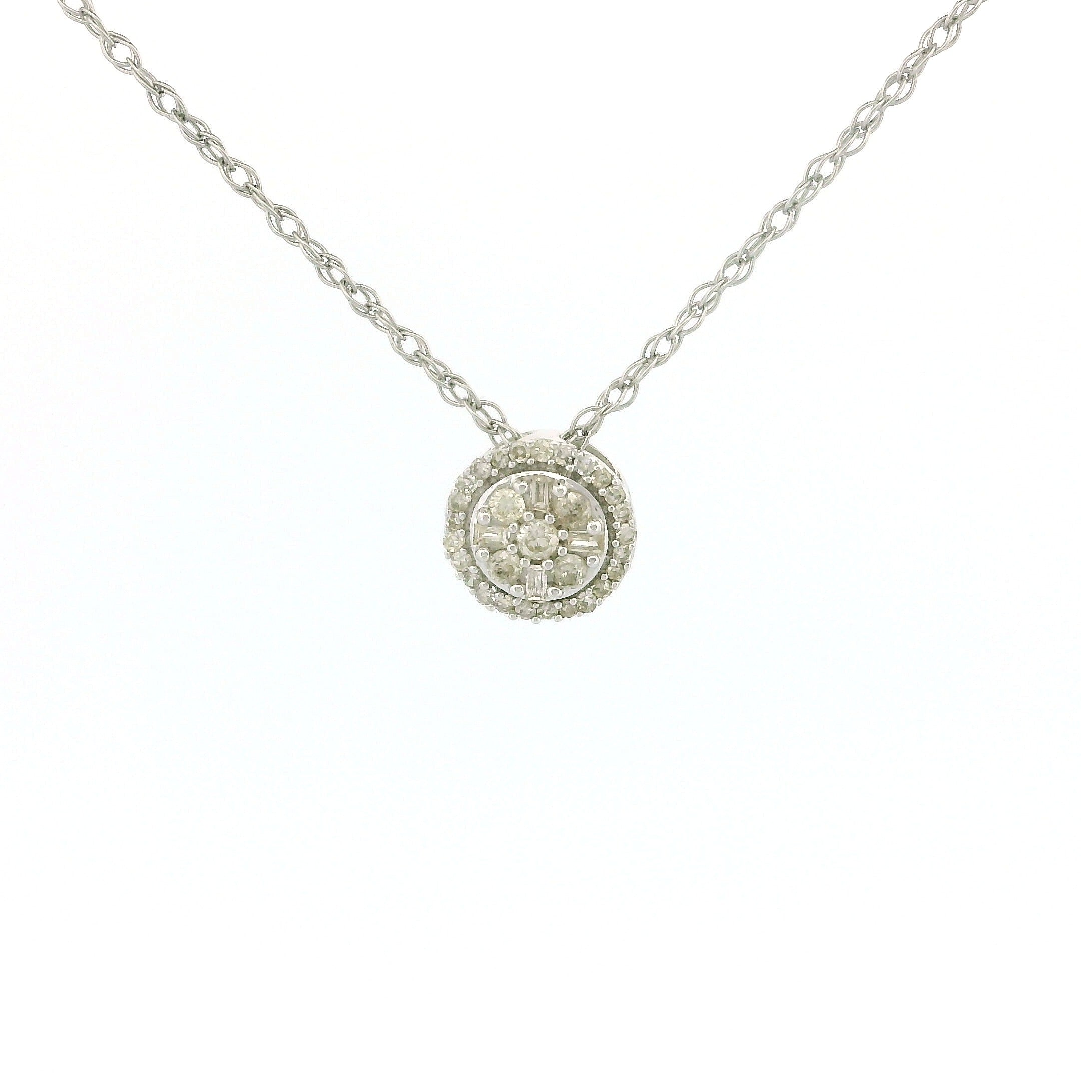 10k White Gold Halo Cluster Diamond Necklace