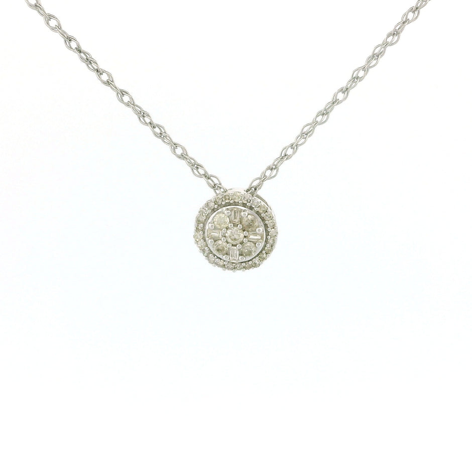 10k White Gold Halo Cluster Diamond Necklace