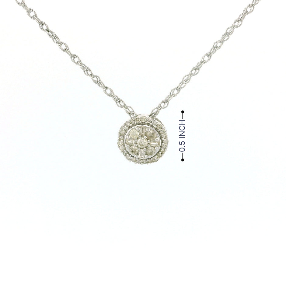 10k White Gold Halo Cluster Diamond Necklace