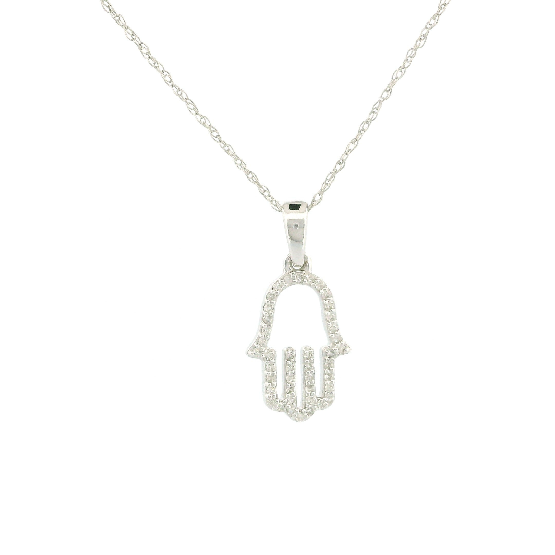14k White Gold Hamsa Hand Necklace
