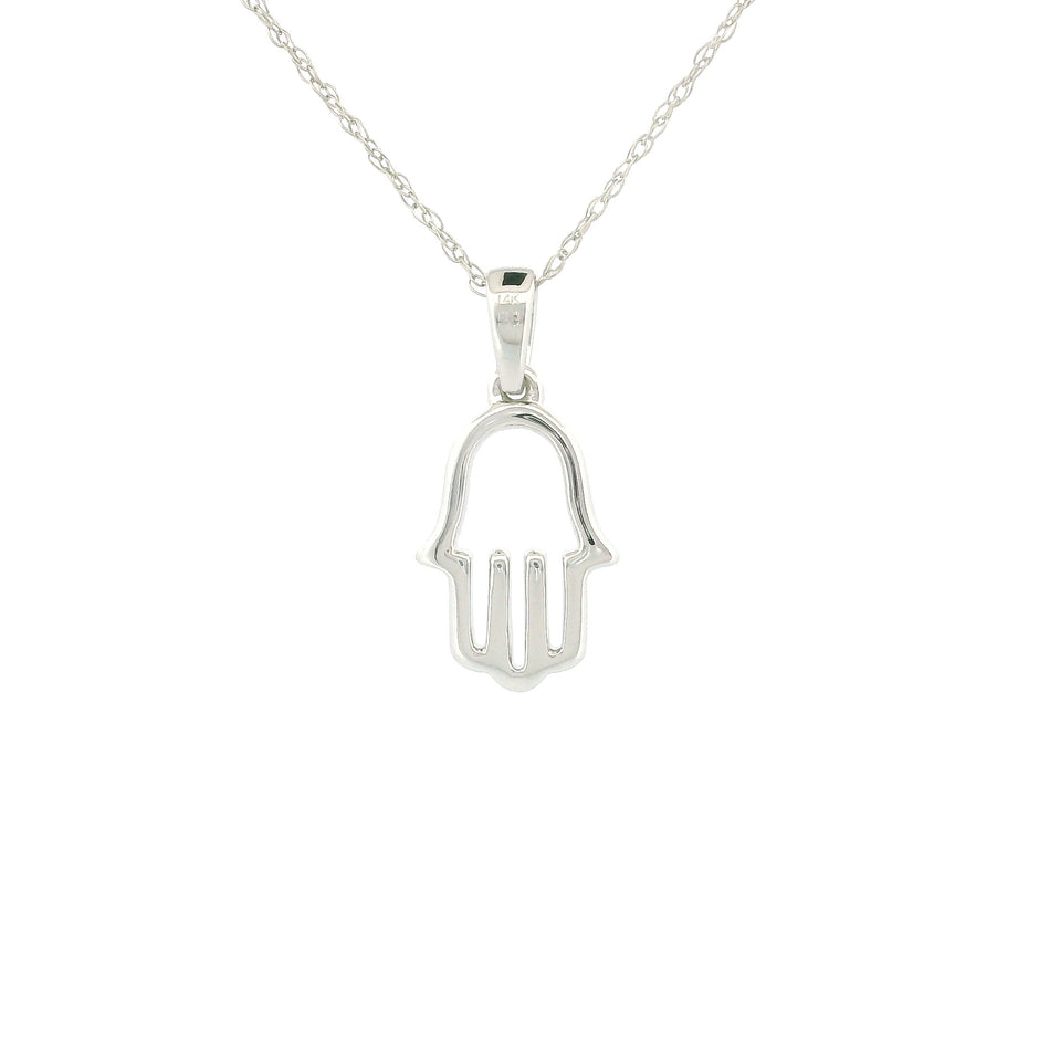 14k White Gold Hamsa Hand Necklace