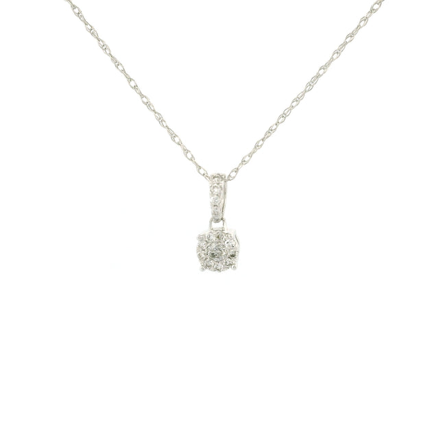 14k Gold Round Cluster Diamond Necklace