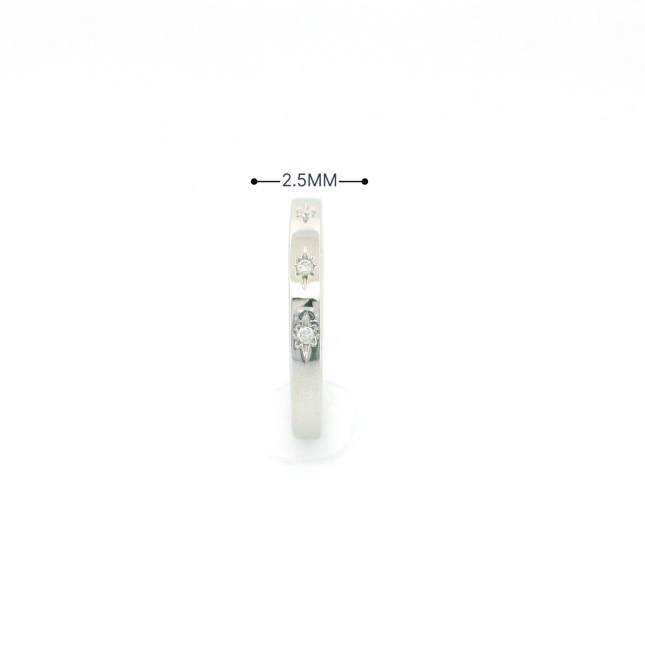 14k Gold Band Ring with Diamonds, Star Carving Design