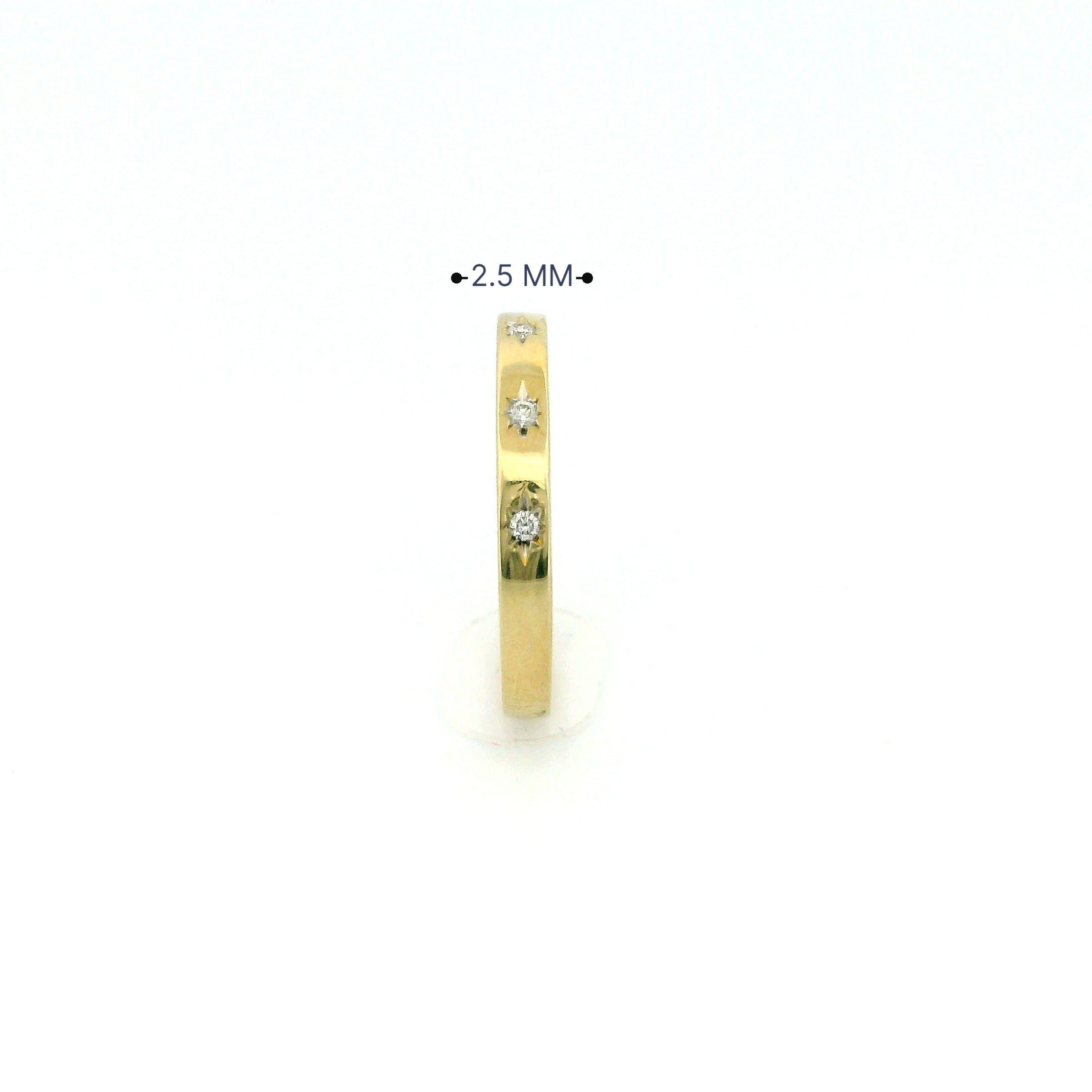 14k Gold Band Ring with Diamonds, Star Carving Design