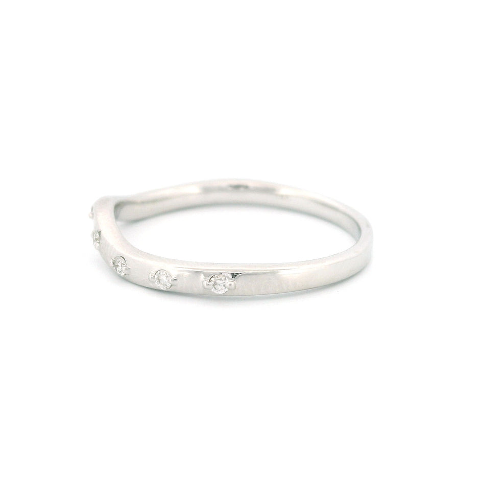 14K White Gold Curved Band Ring with 9 Diamonds