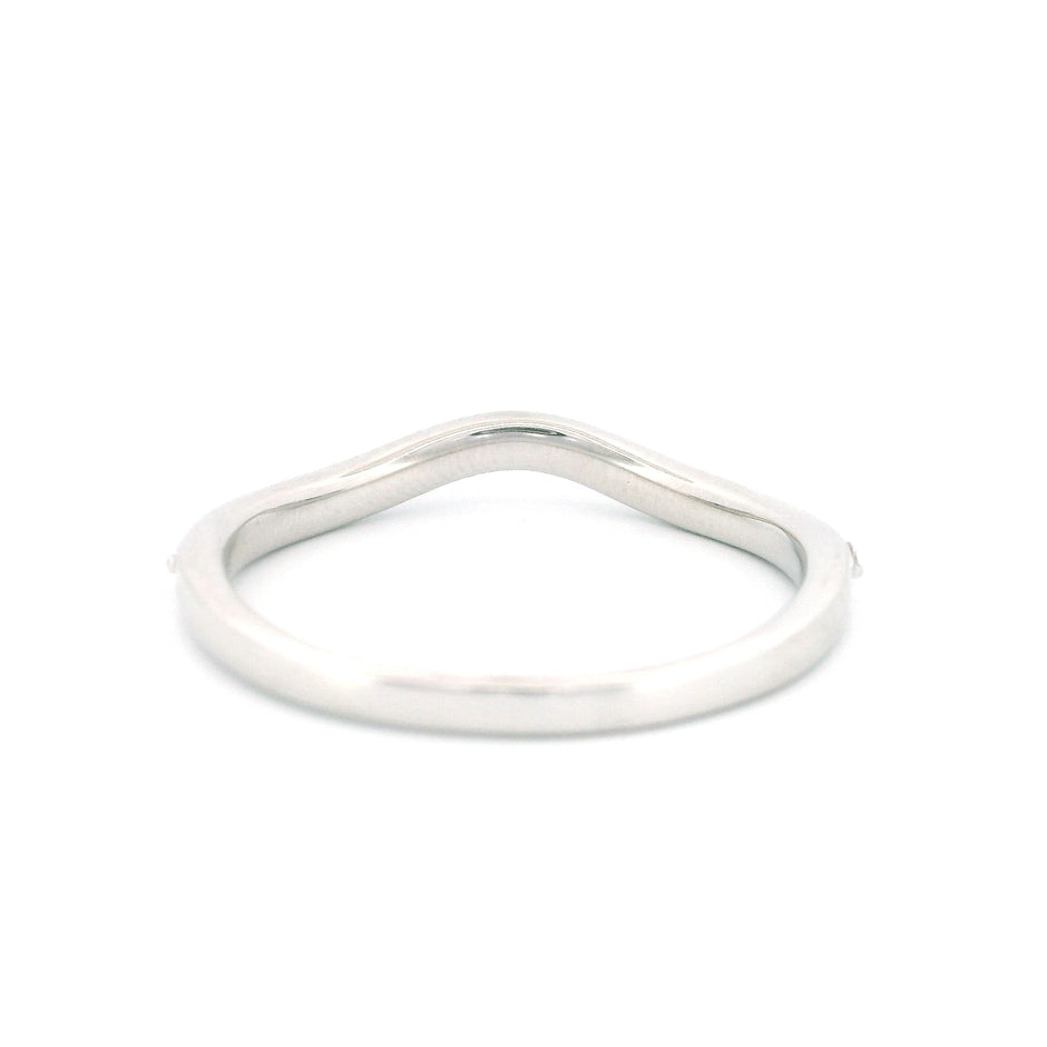 14K White Gold Curved Band Ring with 9 Diamonds