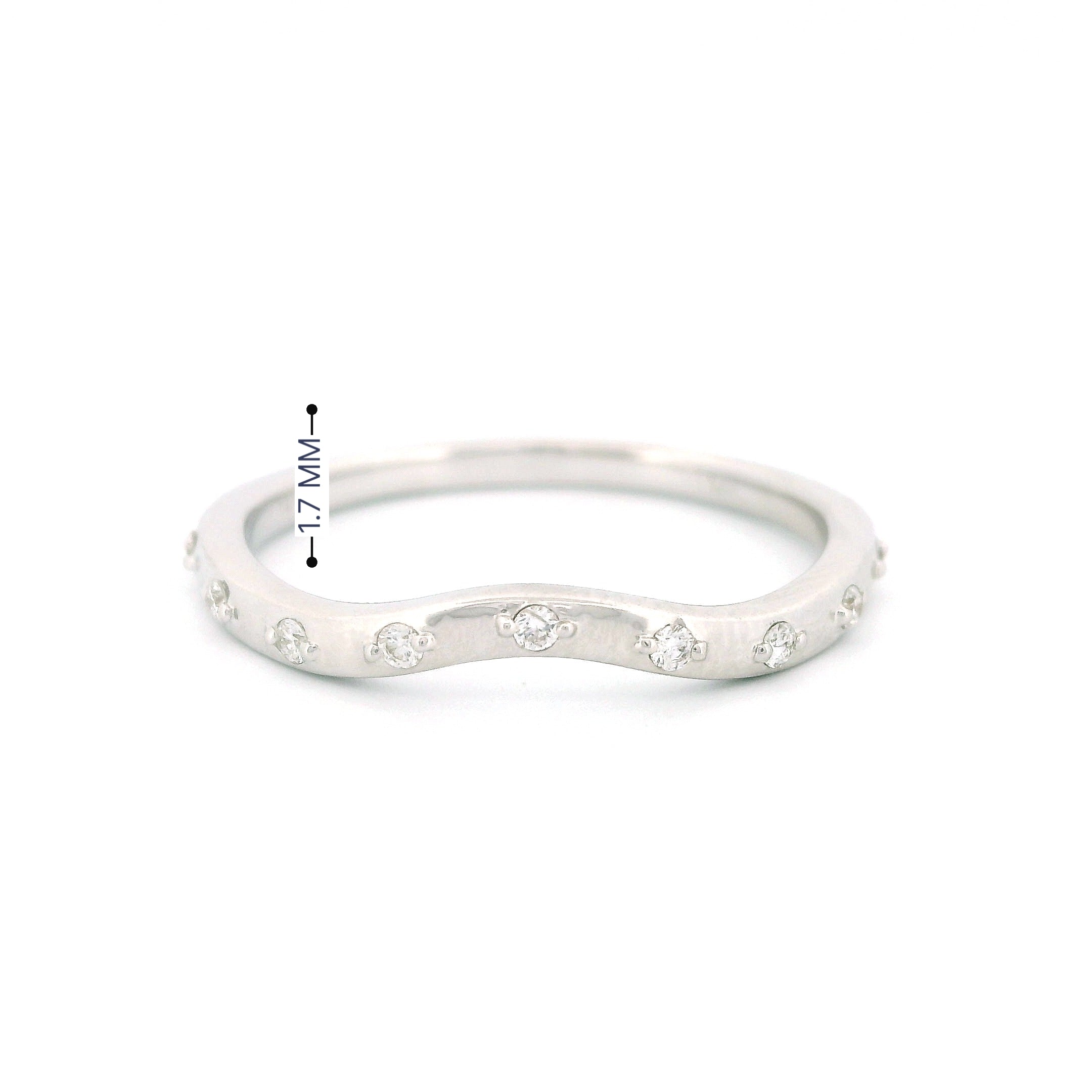 14K White Gold Curved Band Ring with 9 Diamonds