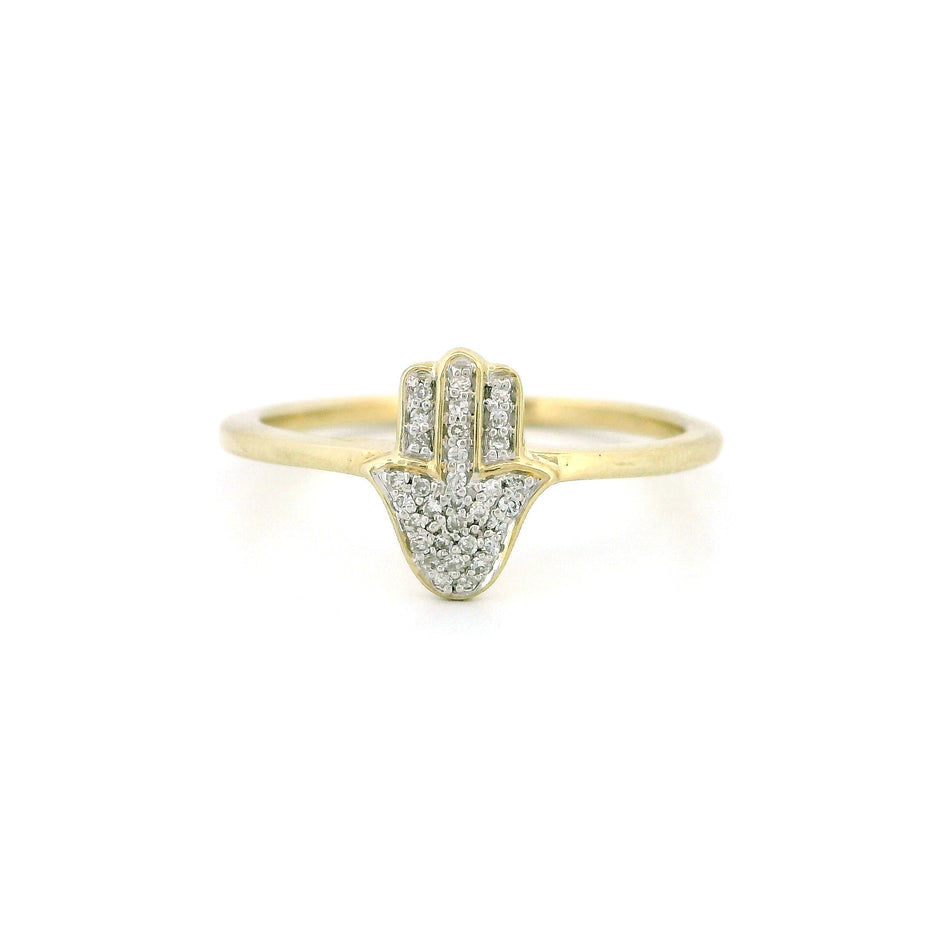 14k Gold Hamsa Hand Diamond Ring