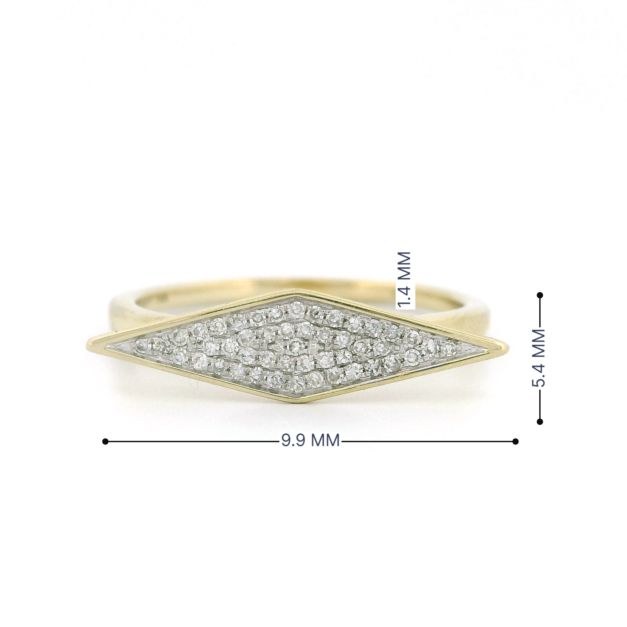 14k Gold Horizontal Rhombus Diamond Ring