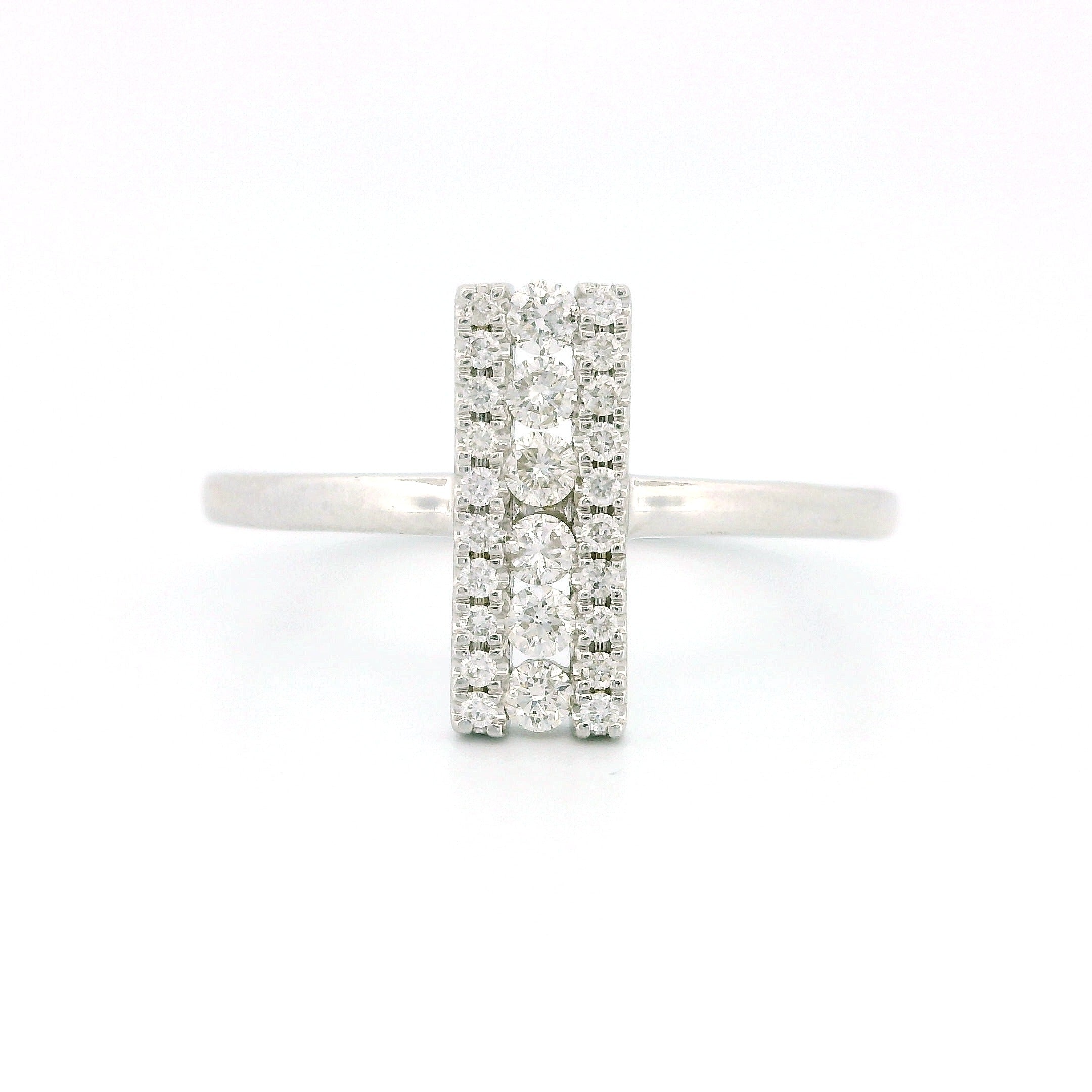 14k Gold Vertical Line Diamond Cluster Ring