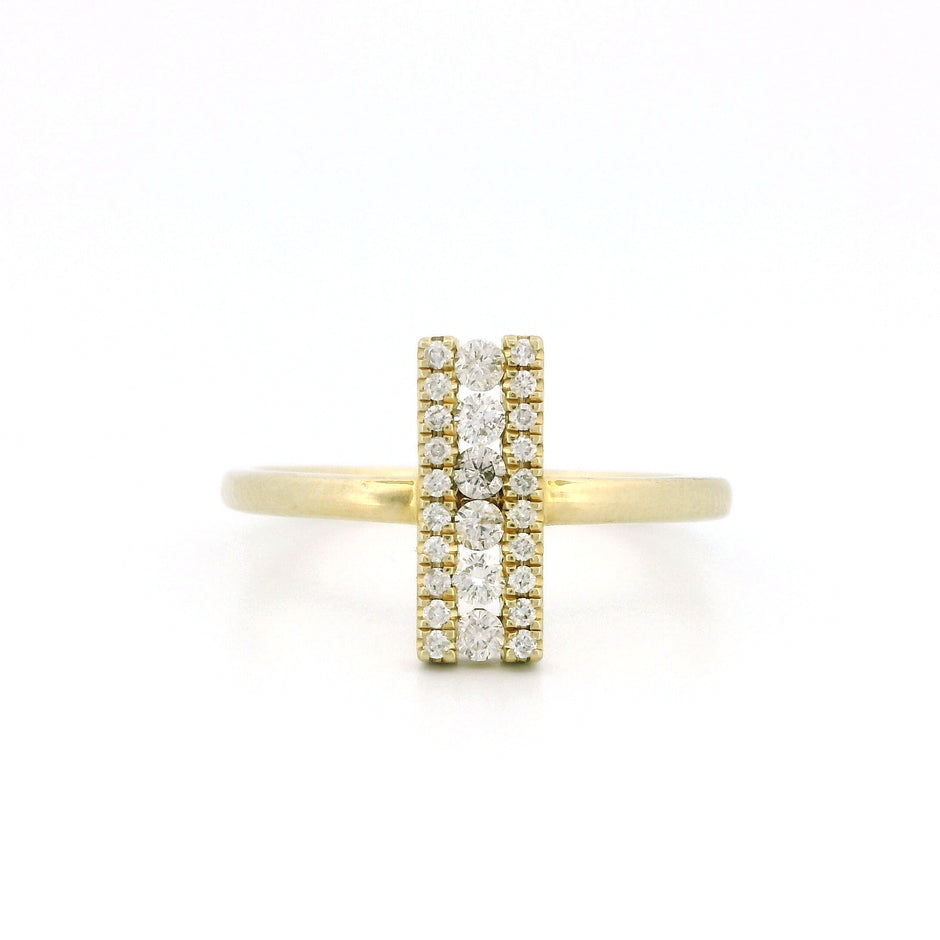 14k Gold Vertical Line Diamond Cluster Ring