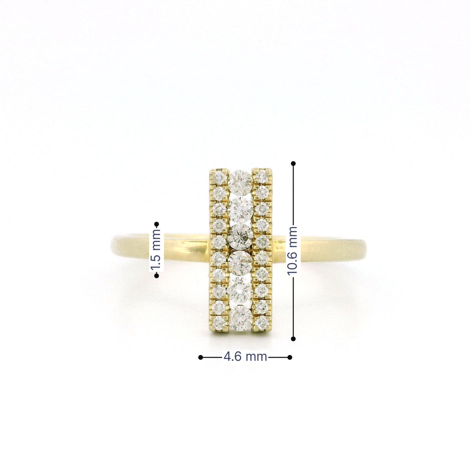 14k Gold Vertical Line Diamond Cluster Ring