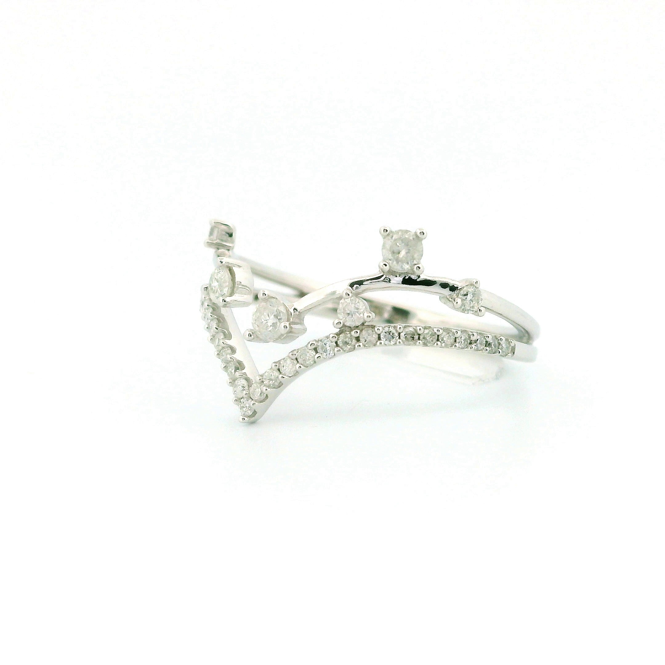 14K White Gold Diamond Chevron Wedding Ring