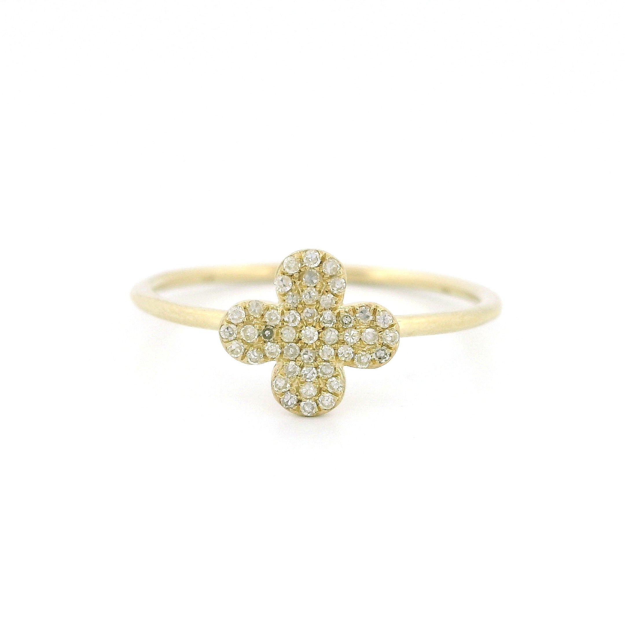 14k Gold Diamond Clover Ring