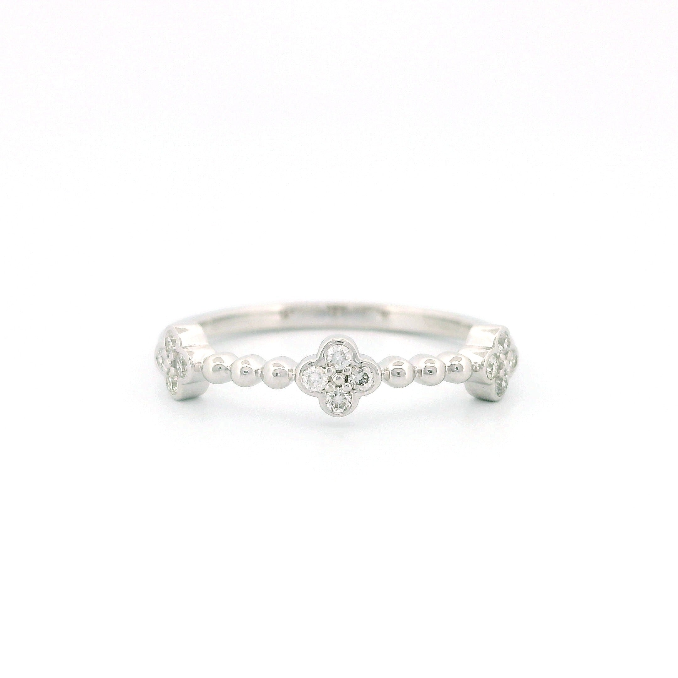 14k White Gold Clover Cluster Diamond Ring