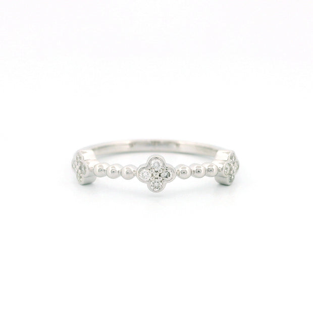14k White Gold Clover Cluster Diamond Ring