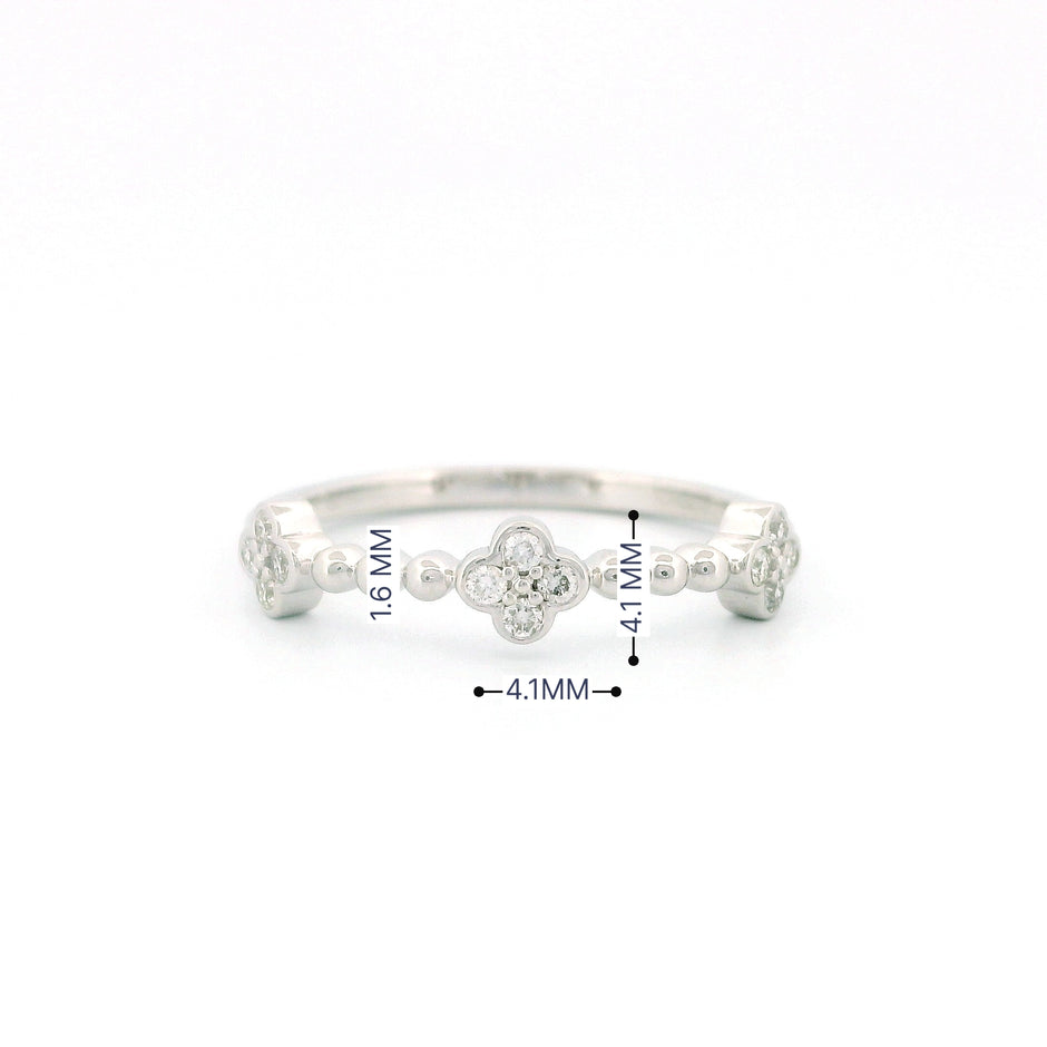 14k White Gold Clover Cluster Diamond Ring