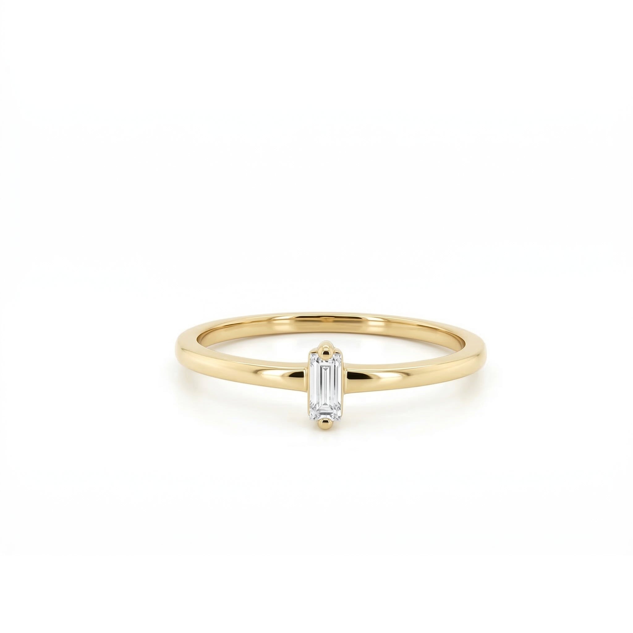 10k Yellow Gold with .10Ctw Natural Baguette White Diamond Solitaire Ring