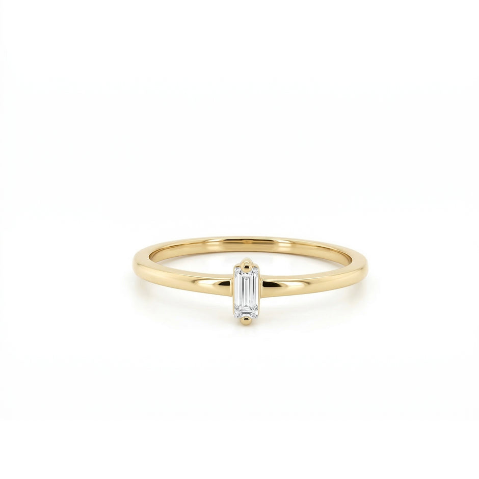 10k Yellow Gold with .10Ctw Natural Baguette White Diamond Solitaire Ring