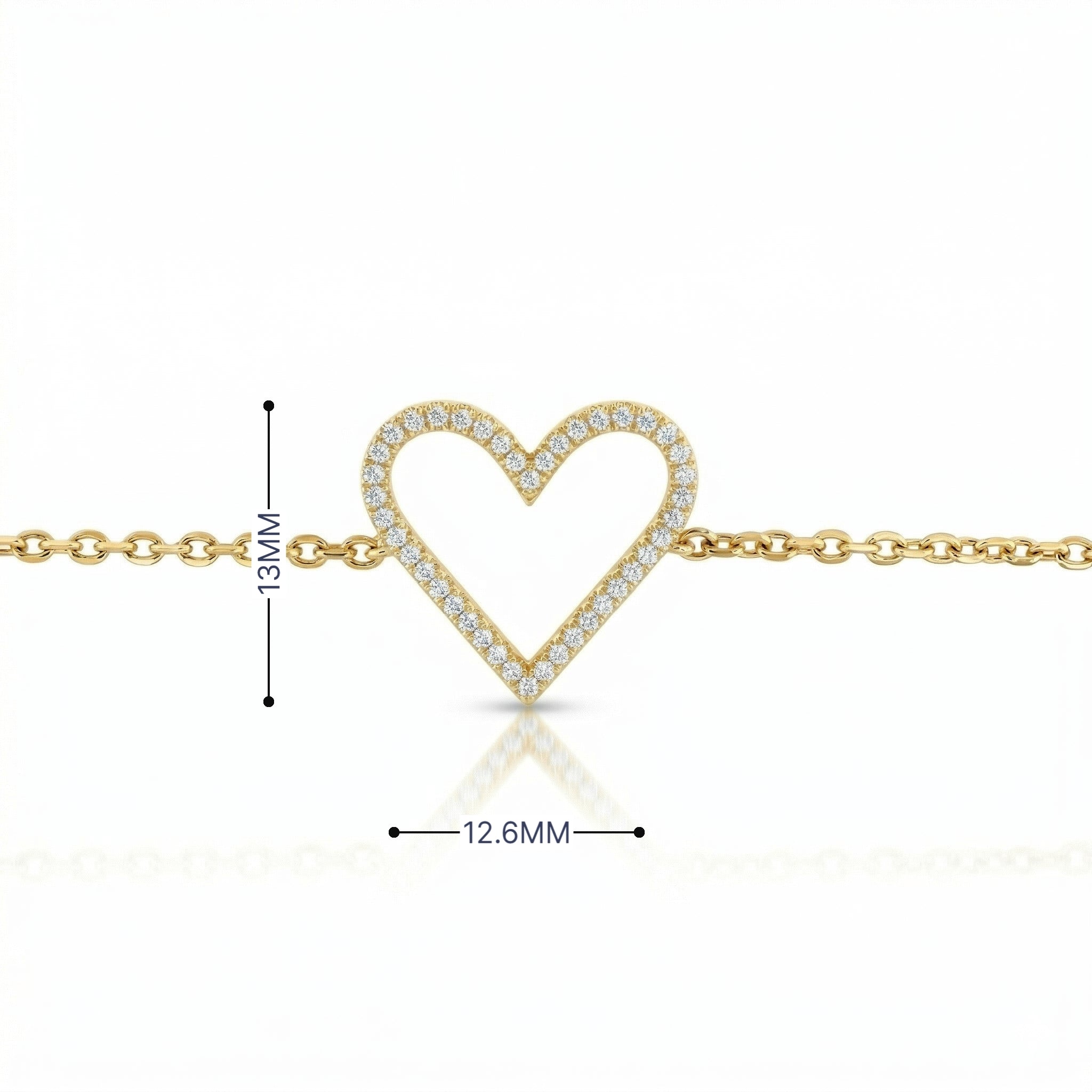 14k Yellow Gold Diamond Open Heart Bracelet