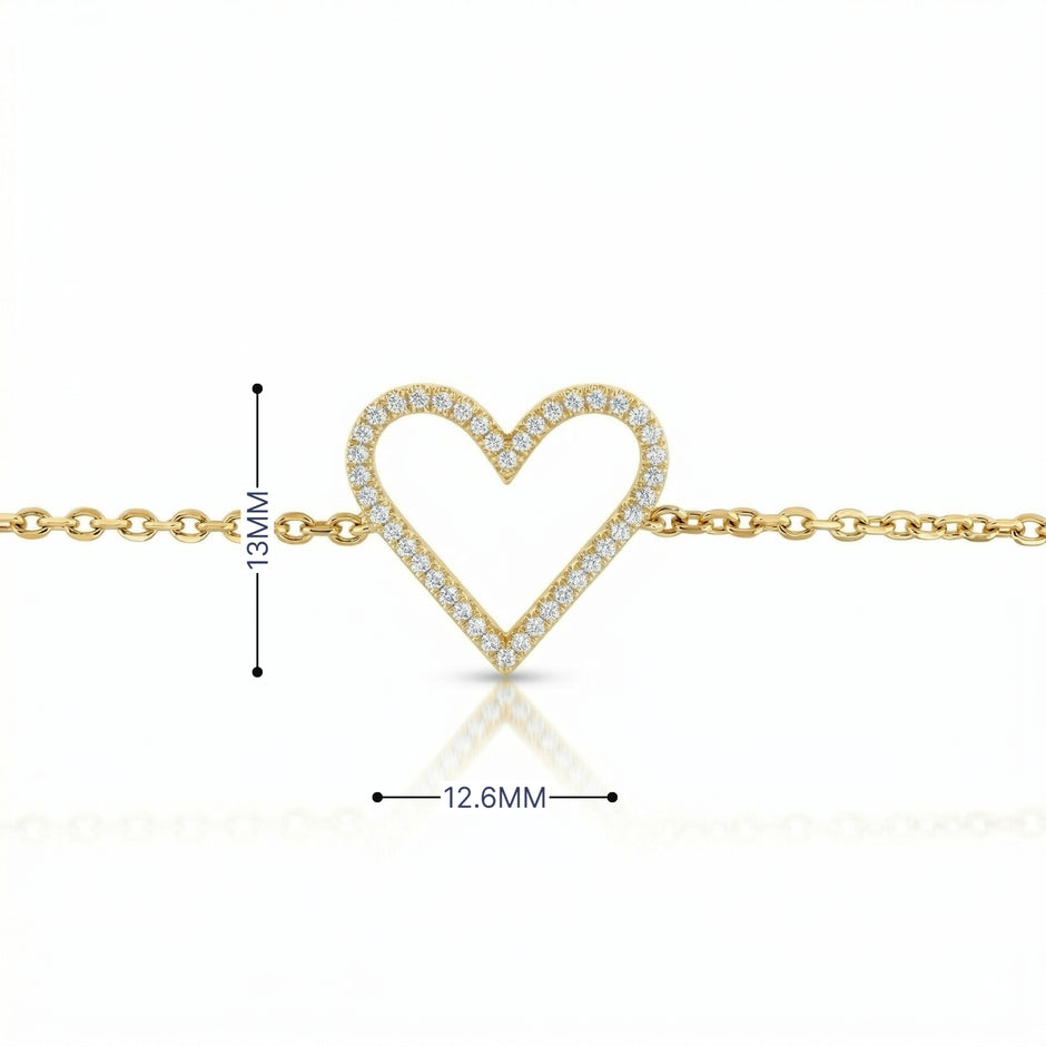 14k Yellow Gold Diamond Open Heart Bracelet