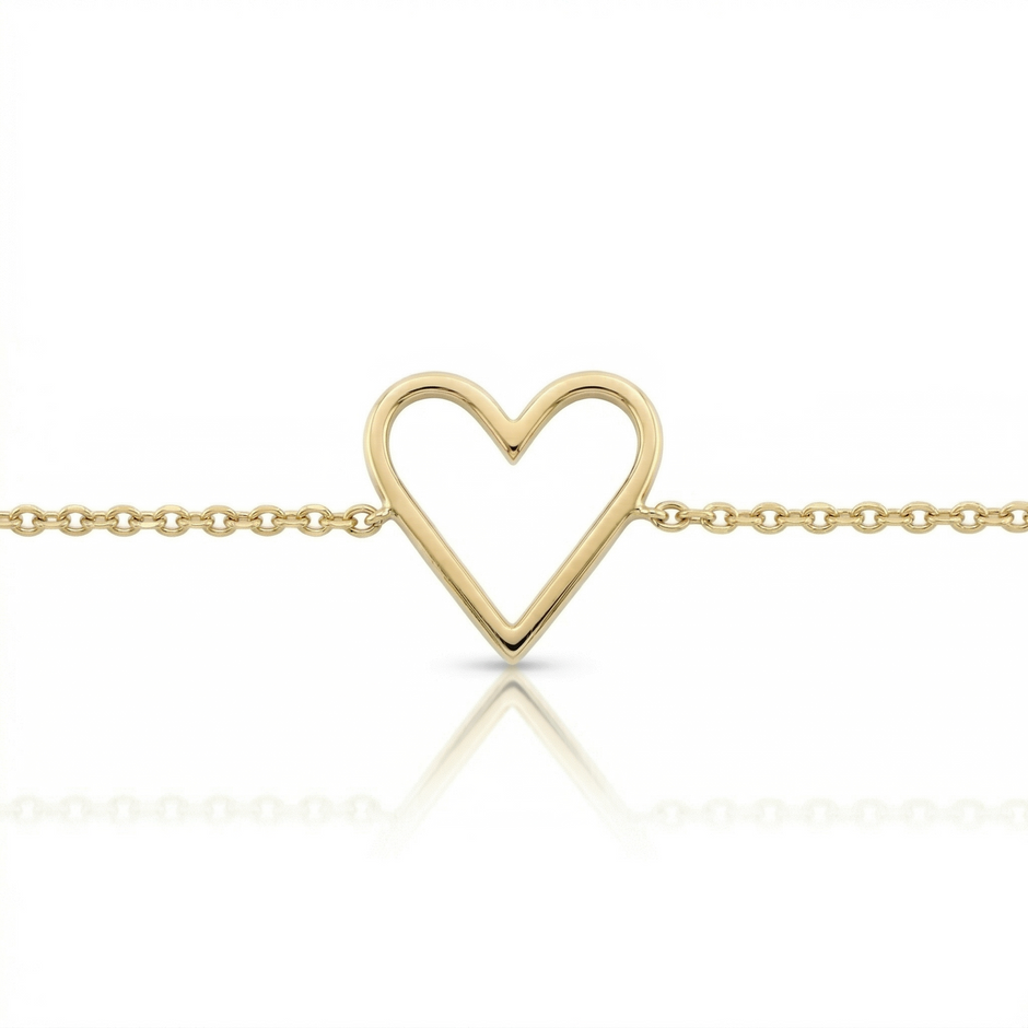 14k Yellow Gold Diamond Open Heart Bracelet