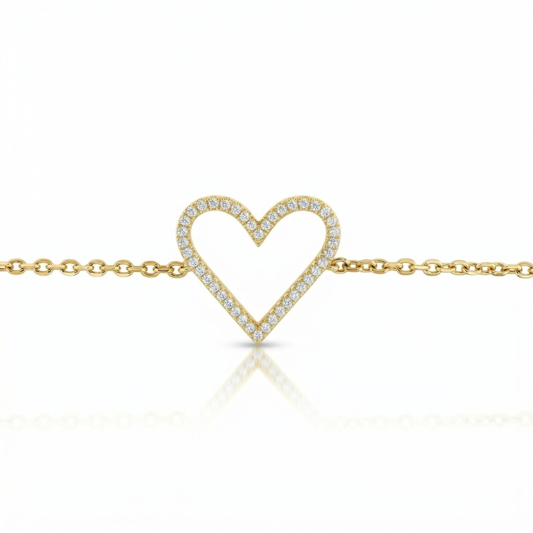 14k Yellow Gold Diamond Open Heart Bracelet