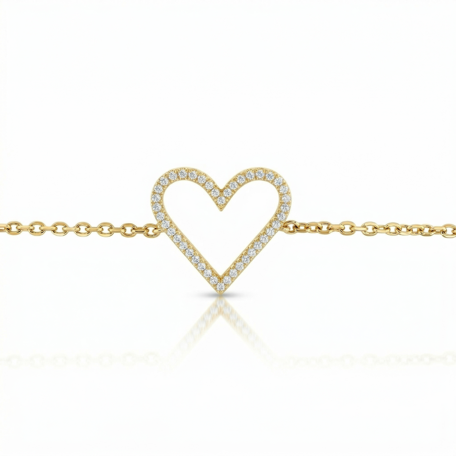 14k Yellow Gold Diamond Open Heart Bracelet