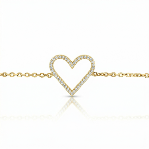 14k Yellow Gold Diamond Open Heart Bracelet