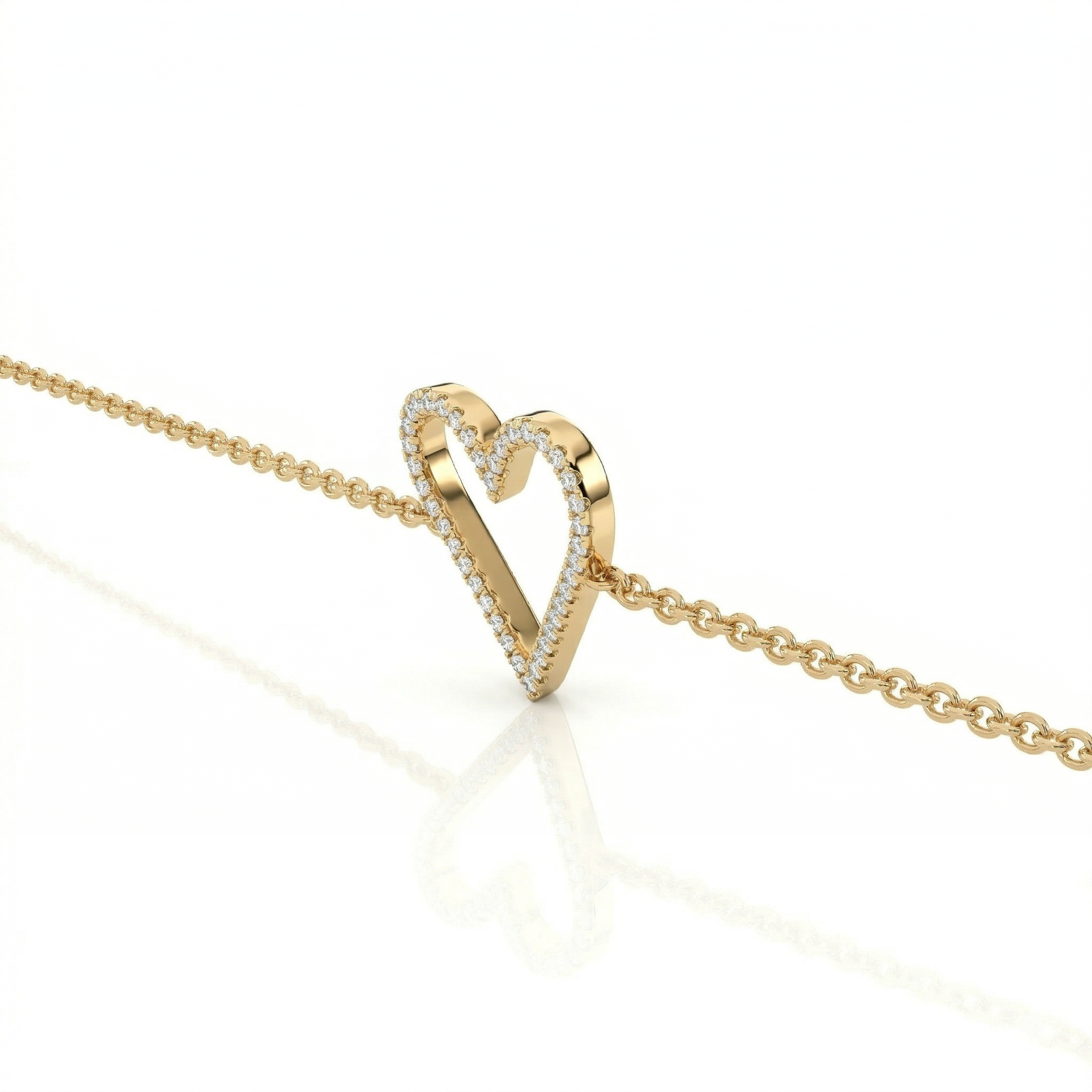 14k Yellow Gold Diamond Open Heart Bracelet