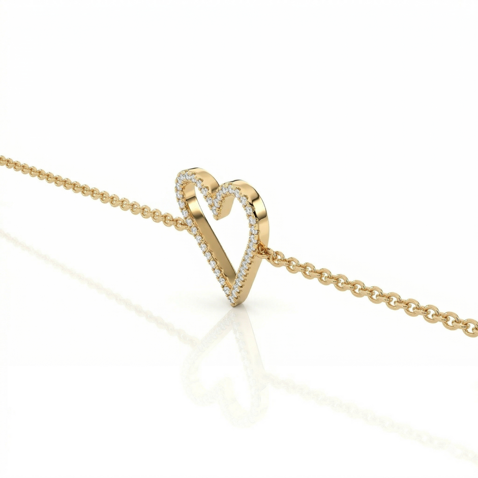 14k Yellow Gold Diamond Open Heart Bracelet