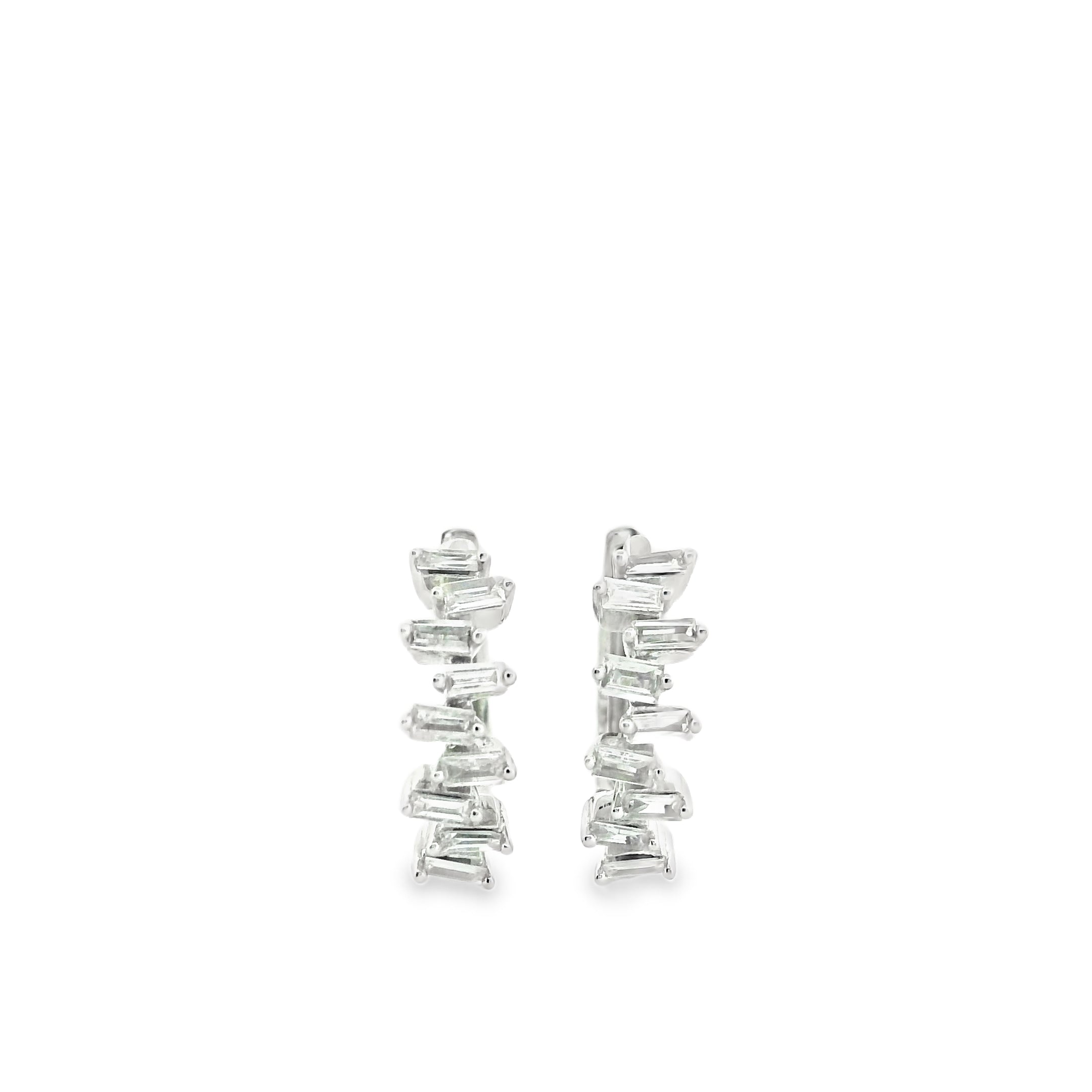 14K Yellow Gold Natural Baguette Diamond Hoop Earrings | Scattered Diamond Huggies | 0.27 Ctw Real Diamond Earrings